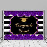 Aperturee - Purple Roses Stripe Congrats Grad Photo Booth Backdrop