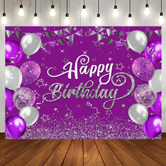 Aperturee - Purple Silver Balloons Sparkle Birthday Backdrop