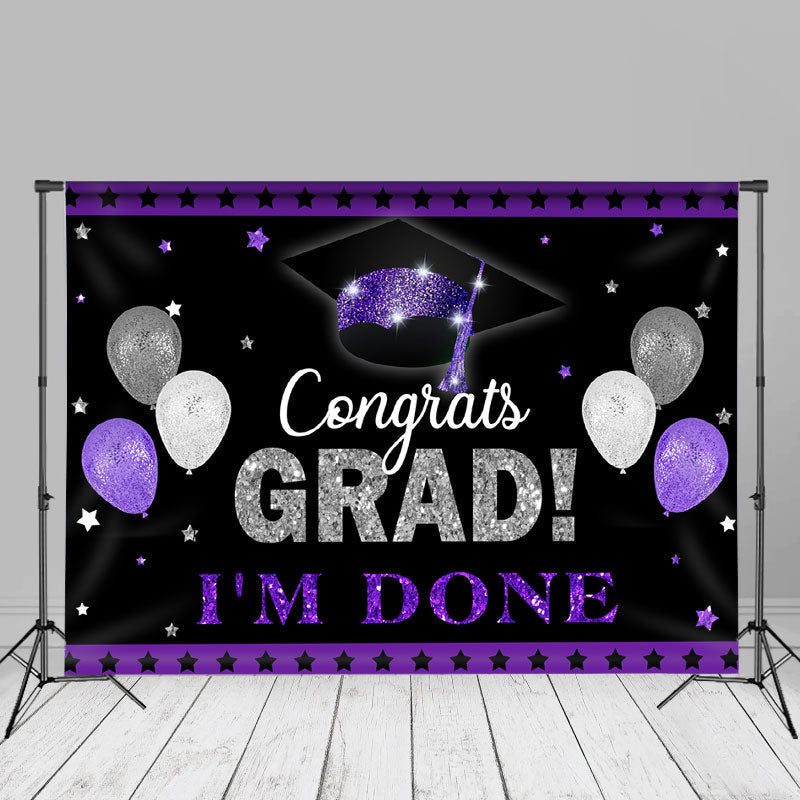 Aperturee - Purple Silver Glitter Balloon Grad Photo Backdrop