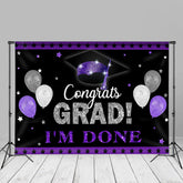 Aperturee - Purple Silver Glitter Balloon Grad Photo Backdrop