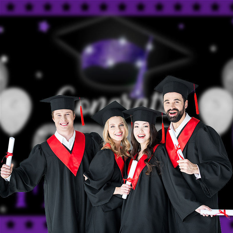 Aperturee - Purple Silver Glitter Balloon Grad Photo Backdrop