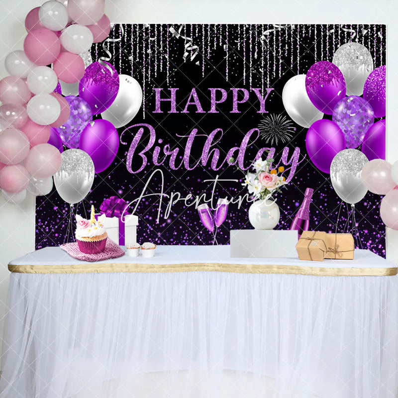 Aperturee - Purple Sliver Glitter Balloon Gift Birthday Backdrop