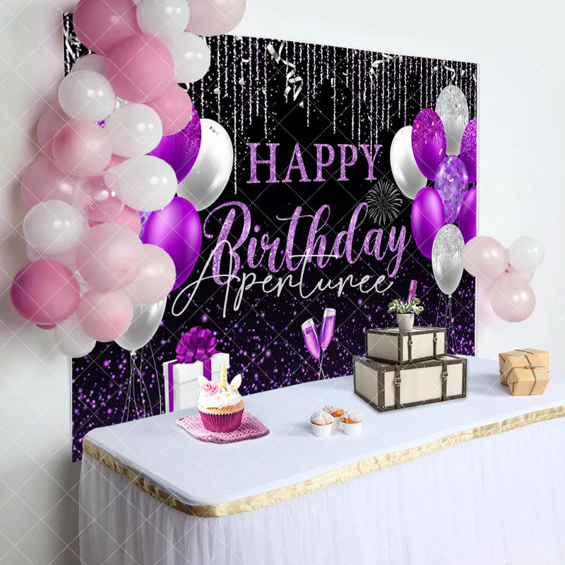 Aperturee - Purple Sliver Glitter Balloon Gift Birthday Backdrop