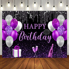 Aperturee - Purple Sliver Glitter Balloon Gift Birthday Backdrop