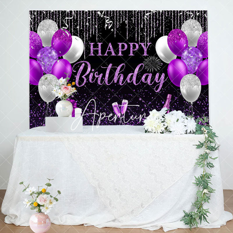 Aperturee - Purple Sliver Glitter Balloon Gift Birthday Backdrop