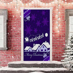 Aperturee - Purple Snowflake Snowy House Christmas Door Cover