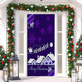 Aperturee - Purple Snowflake Snowy House Christmas Door Cover
