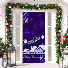 Aperturee - Purple Snowflake Snowy House Christmas Door Cover