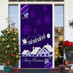 Aperturee - Purple Snowflake Snowy House Christmas Door Cover