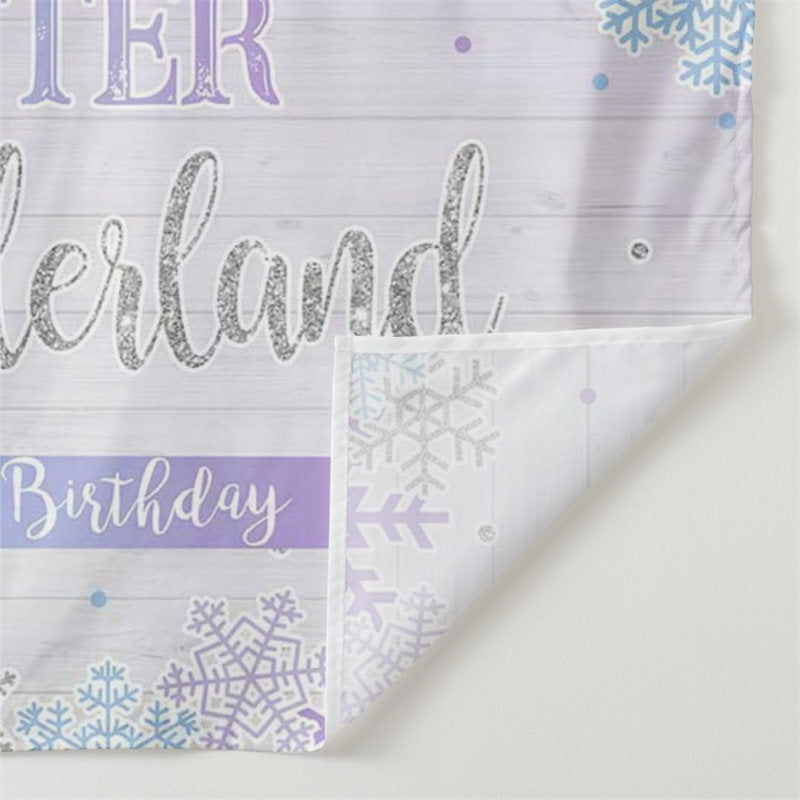 Aperturee - Purple Snowflake Winter Wood 1st Birthday Backdrop