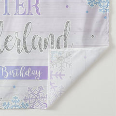 Aperturee - Purple Snowflake Winter Wood 1st Birthday Backdrop