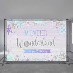Aperturee - Purple Snowflake Winter Wood 1st Birthday Backdrop