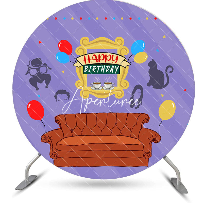 Aperturee - Purple Stripe Sofa Coffee Round Birthday Backdrop