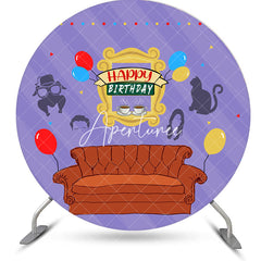 Aperturee - Purple Stripe Sofa Coffee Round Birthday Backdrop