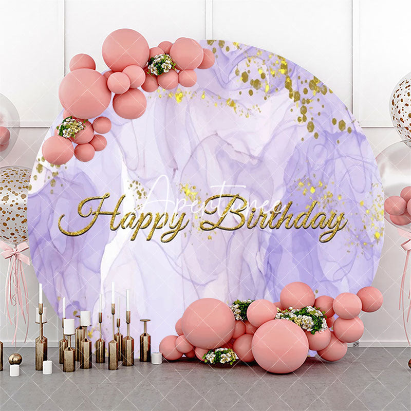 Aperturee - Purple Texture Gold Glitter Round Birthday Backdrop