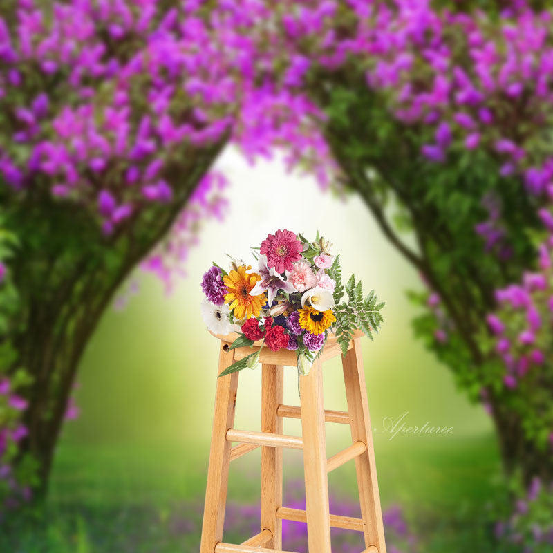 Aperturee - Purple Tulip Flowers Greenery Photo Sweep Backdrop