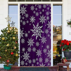 Aperturee - Purple White Snowflakes Simple Christmas Door Cover