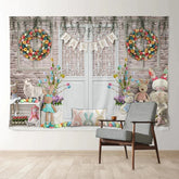 Aperturee - Rabbit Toy Wreath White Door Easter Day Backdrop