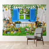 Aperturee - Rabbit With Eggs Hunter Happy Easter Day Backdrop