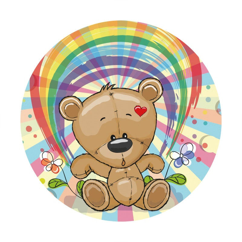 Aperturee - Rainbow And Teddy Bear Round Baby Shower Backdrop