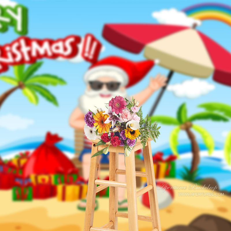 Aperturee - Rainbow Beach Santa Merry Christmas In July Backdrop