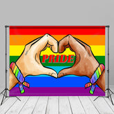 Aperturee - Rainbow Flag Heart Hand Pride Month Party Backdrop