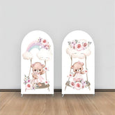 Aperturee - Rainbow Floral Swing Bear Baby Shower Arch Backdrop