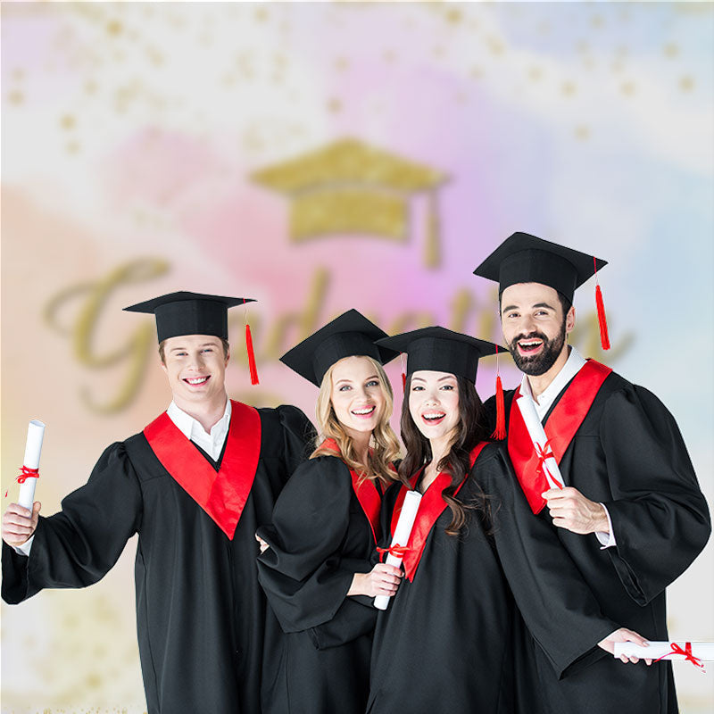 Aperturee - Rainbow Watercolor Glitter Graduation Photo Backdrop