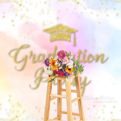 Aperturee - Rainbow Watercolor Glitter Graduation Photo Backdrop