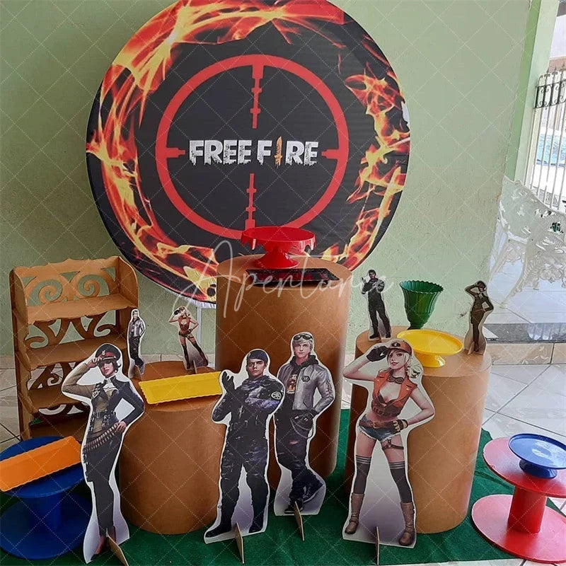 Aperturee - Red And Black Round Games Birthday Party Backdorp For Boy