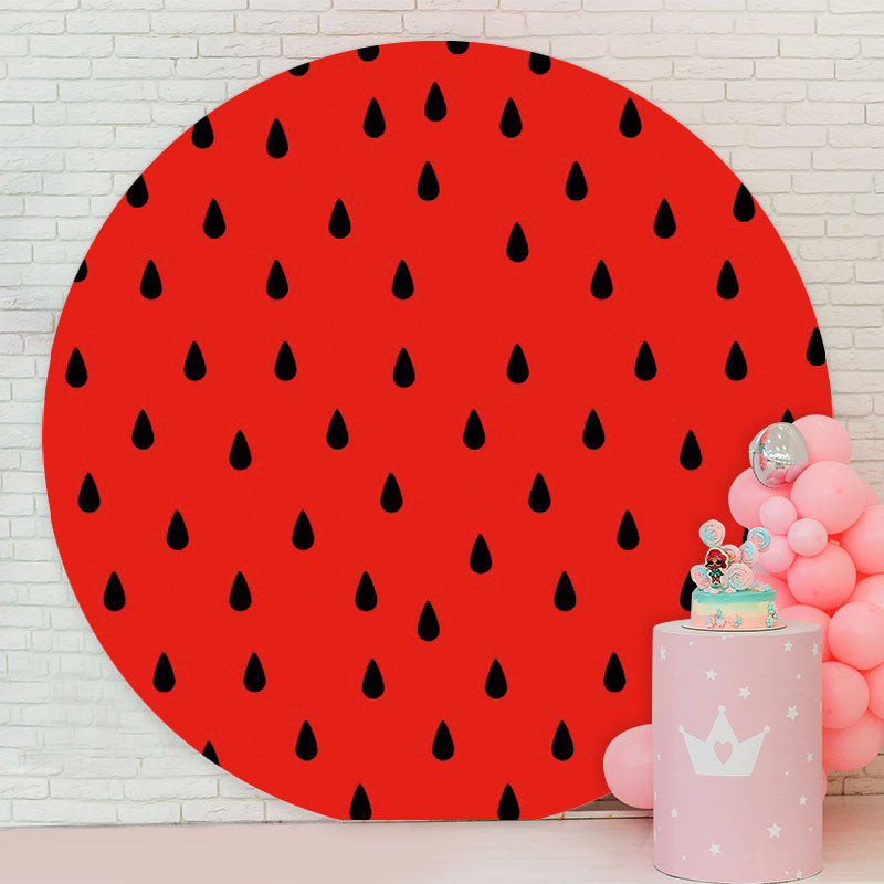 Aperturee - Red And Black Round Watermelon Birthday Backdrop