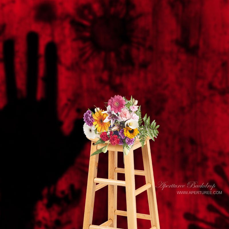 Aperturee - Red and Black Scary Handprint Halloween Backdrop