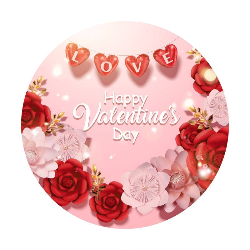 Aperturee - Red And Pink Floral Round Valentines Day Backdrop
