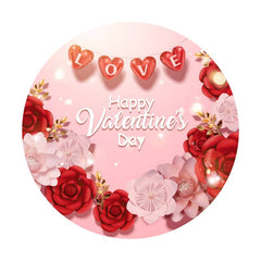 Aperturee - Red And Pink Floral Round Valentines Day Backdrop