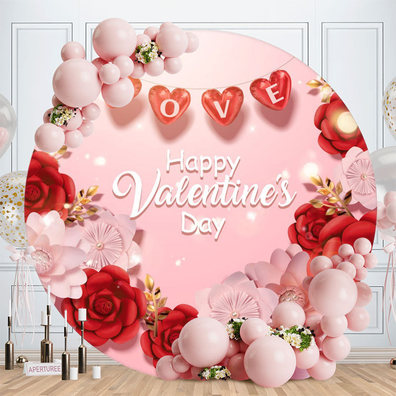 Aperturee - Red And Pink Floral Round Valentines Day Backdrop