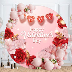 Aperturee - Red And Pink Floral Round Valentines Day Backdrop