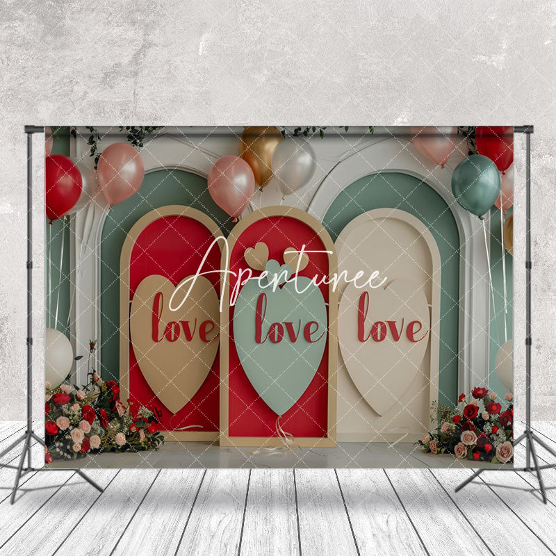Aperturee - Red Arch Love Balloons Valentines Day Photo Backdrop