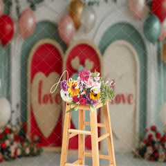 Aperturee - Red Arch Love Balloons Valentines Day Photo Backdrop
