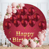 Aperturee - Red Ballons Round Gold Happy Birthday Backdrop