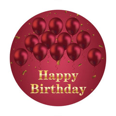 Aperturee - Red Ballons Round Gold Happy Birthday Backdrop