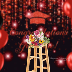 Aperturee - Red Balloon Sparkling Bokeh Grad Photo Booth Backdrop