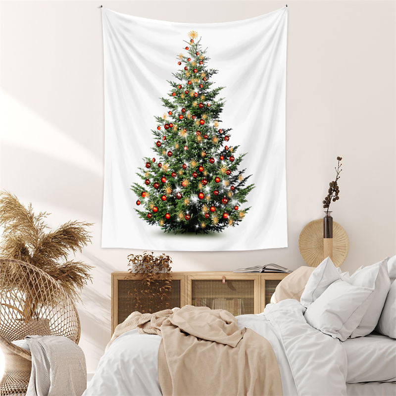 Aperturee - Red Bauble Christmas Tree Sparkle Deco Wall Tapestry