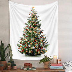 Aperturee - Red Bauble Christmas Tree Sparkle Deco Wall Tapestry