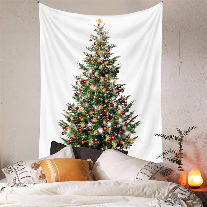 Aperturee - Red Bauble Christmas Tree Sparkle Deco Wall Tapestry