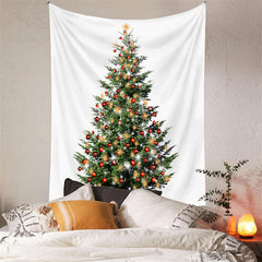 Aperturee - Red Bauble Christmas Tree Sparkle Deco Wall Tapestry