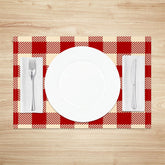 Aperturee - Red Beige Plaid Fabric Dining Set Of 4 Placemats