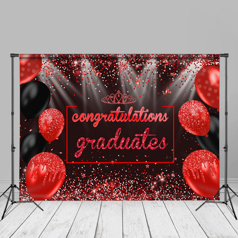Aperturee - Red Black Balloon Sparkling Girl Grad Photo Backdrop