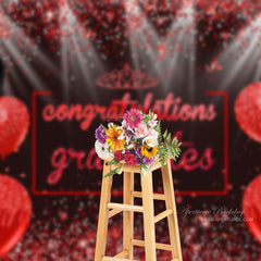Aperturee - Red Black Balloon Sparkling Girl Grad Photo Backdrop