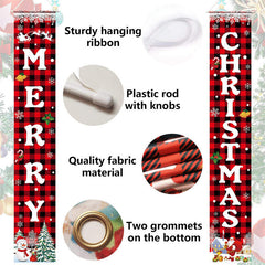 Aperturee - Red Black Buffalo Plaid Christmas Door Banner Sign