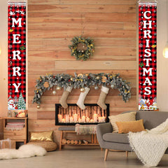 Aperturee - Red Black Buffalo Plaid Christmas Door Banner Sign